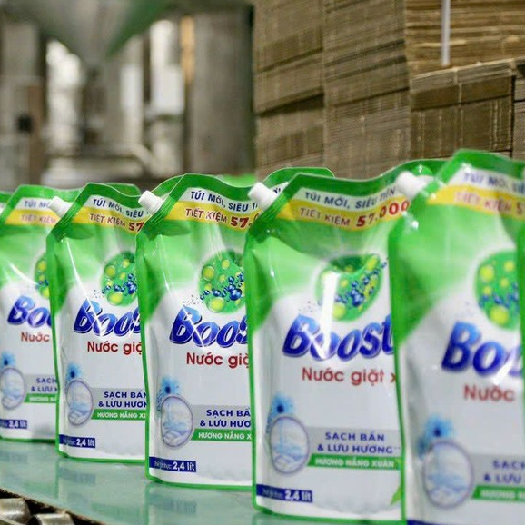 Thùng 4 túi nước giặt xả Bosster hương nắng xuân 2.4L/ túi, Combo tiết kiệm giặt & xả 2in1