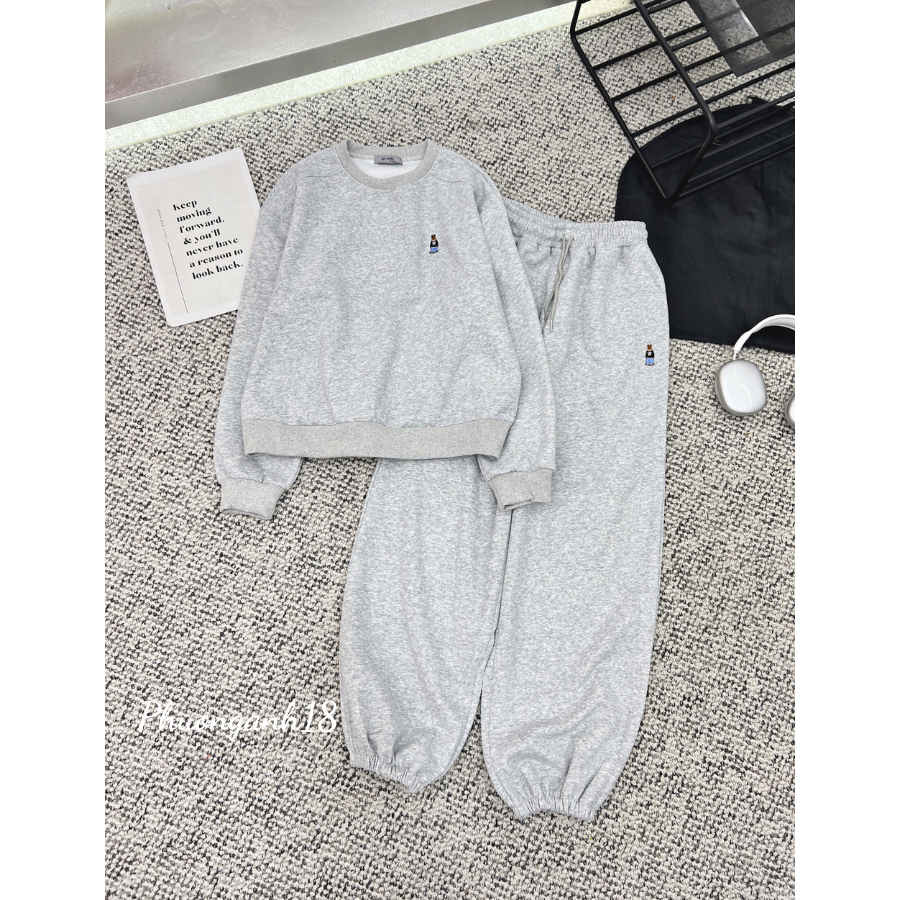 Set bộ nỉ thêu logo gấu chất nỉ 2 da hàng quảng châu