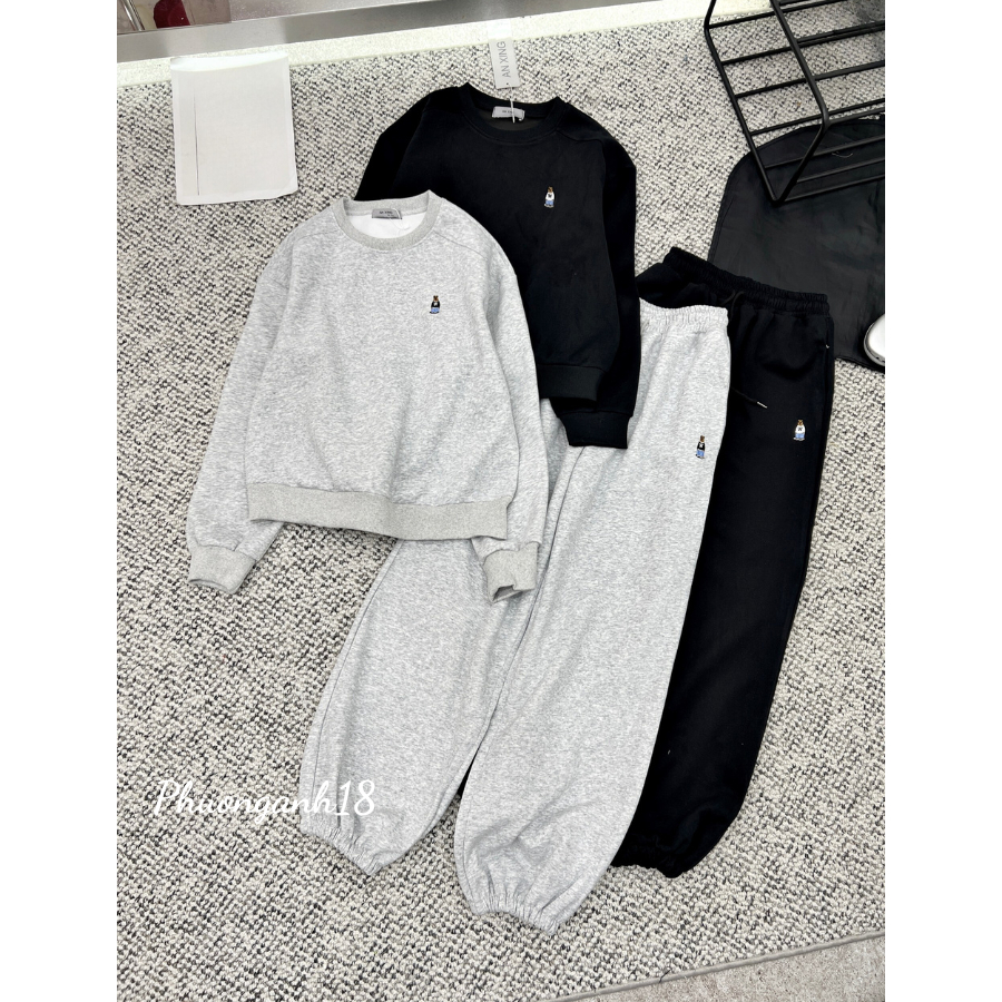 Set bộ nỉ thêu logo gấu chất nỉ 2 da hàng quảng châu