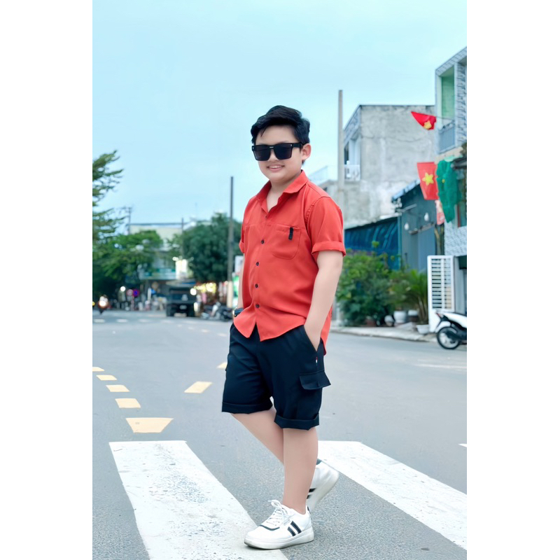 set sơmi công tử cam lạ mắt cho bé trai 10kg-52kg(TONIBRAND)
