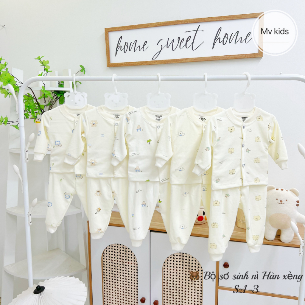 Set 5 Bộ Quần Áo Dài Tay Thu Đông Nỉ Cotton LT Cho Bé Sơ Sinh từ 3-9 kg cúc giữa vải mềm mịn  NC002 Đậu Đậu Store