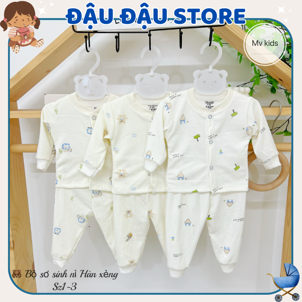 Set 5 Bộ Quần Áo Dài Tay Thu Đông Nỉ Cotton LT Cho Bé Sơ Sinh từ 3-9 kg cúc giữa vải mềm mịn  NC002 Đậu Đậu Store