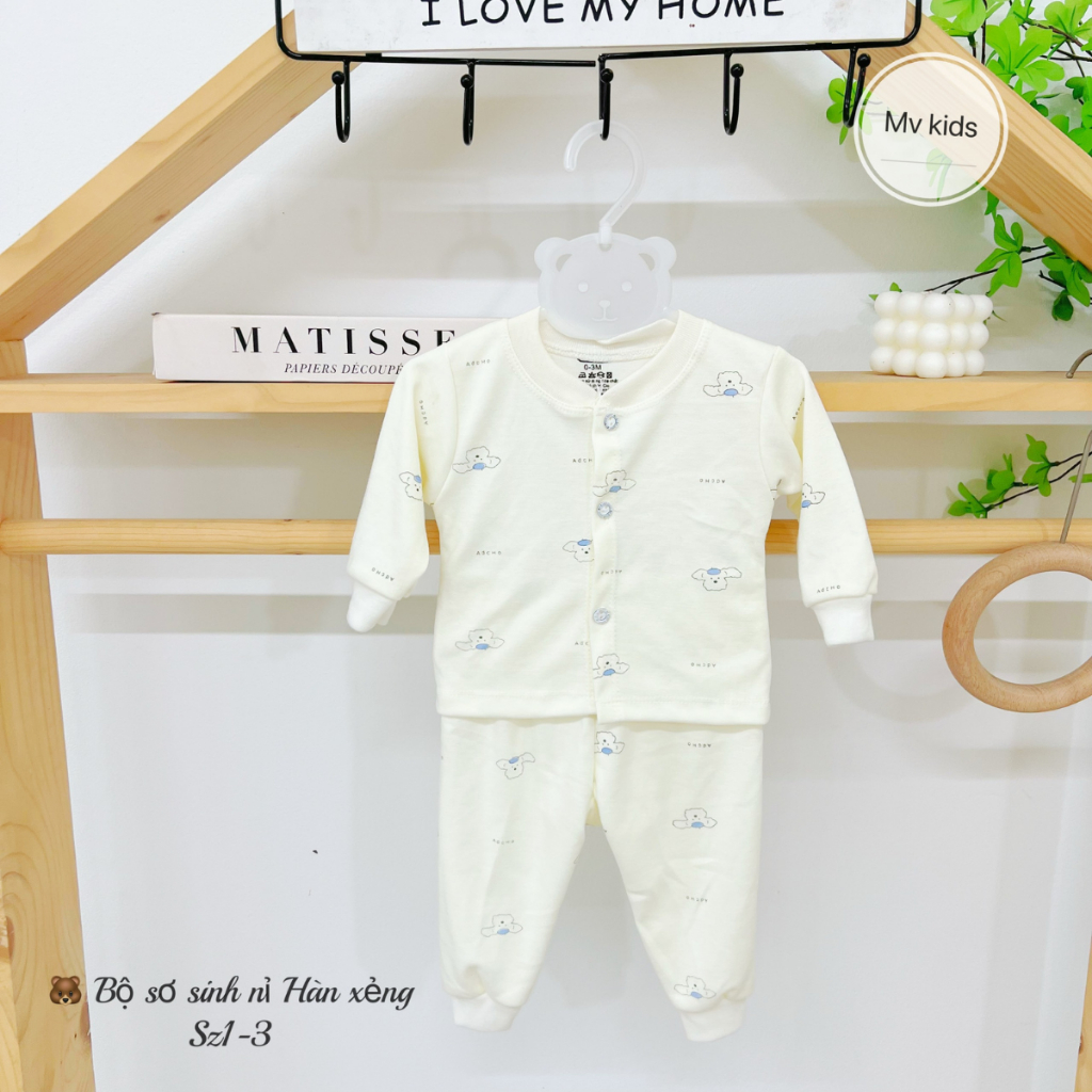 Set 5 Bộ Quần Áo Dài Tay Thu Đông Nỉ Cotton LT Cho Bé Sơ Sinh từ 3-9 kg cúc giữa vải mềm mịn  NC002 Đậu Đậu Store