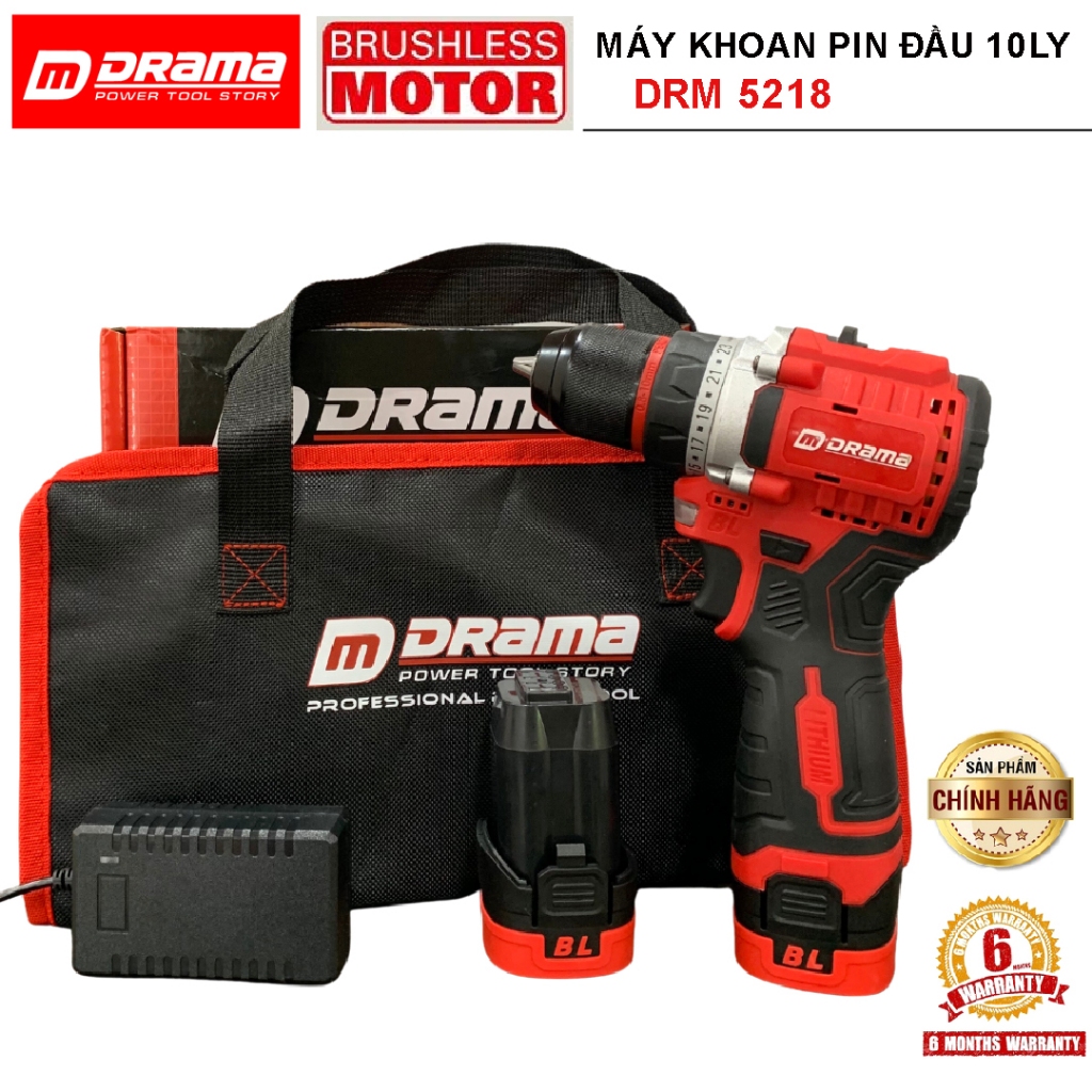 Máy Khoan Pin DRAMA 5218, Pin 4 cell, 2 Chức Năng, Động Cơ Không Chổi ...