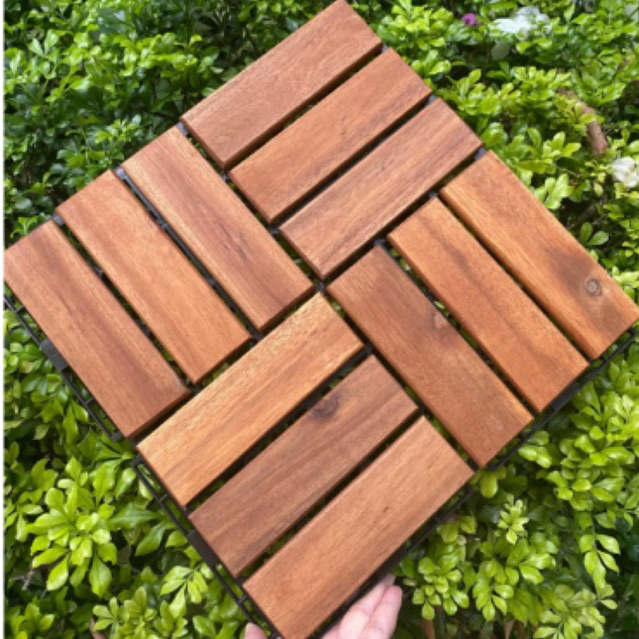 Vỉ gỗ lót sàn ban công dày 2cm 12 Nan 30x30cm - Vỉ sàn gỗ ban công sân vườn ngoài trời cao cấp