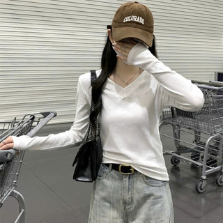 Áo thun nữ dài tay cổ tim thu đông 2025 JULY fashion, Áo thun tay dài cổ V Premium dáng ôm vừa chất thun tăm cao cấp
