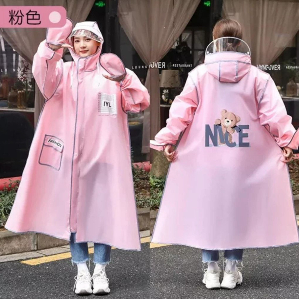 Áo Mưa Thời Trang SIEGIS In Hình Gấu Nice Màu Sắc Dễ Thương Có Kính Chắn Nước Kèm Khoá Kéo Tiện Lợi