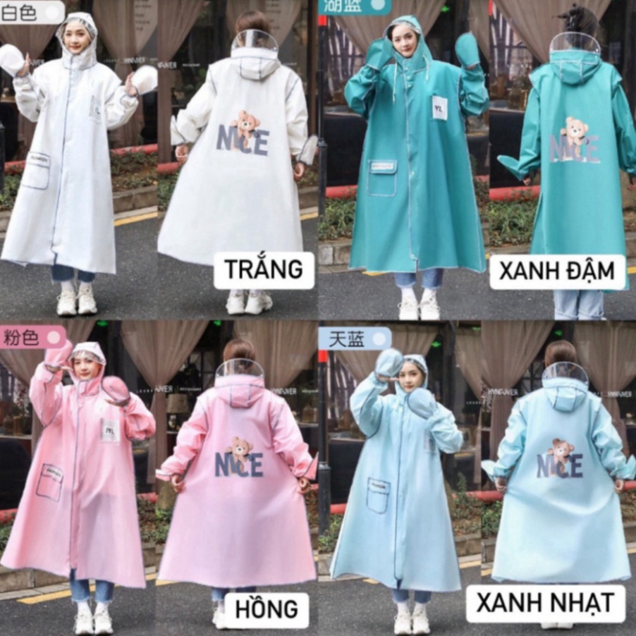 Áo Mưa Thời Trang SIEGIS In Hình Gấu Nice Màu Sắc Dễ Thương Có Kính Chắn Nước Kèm Khoá Kéo Tiện Lợi