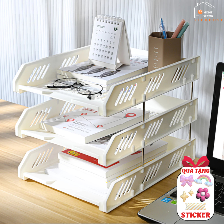 [TẶNG STICKER] Kệ Đựng Tài Liệu Văn Phòng Phẩm 2 Tầng, 3 Tầng, Kệ Đựng Sách Để Bàn