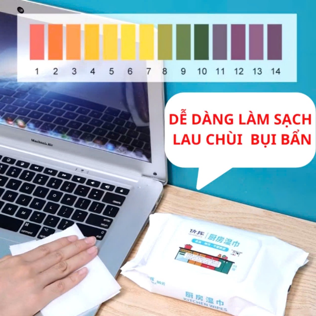 KHĂN ƯỚT LAU BẾP TRẮNG - Bịch 60 tờ giấy ướt lau bếp - tẩy vết dầu mỡ diệt khuẩn siêu sạch đa năng - MA: KHANLAUBEP