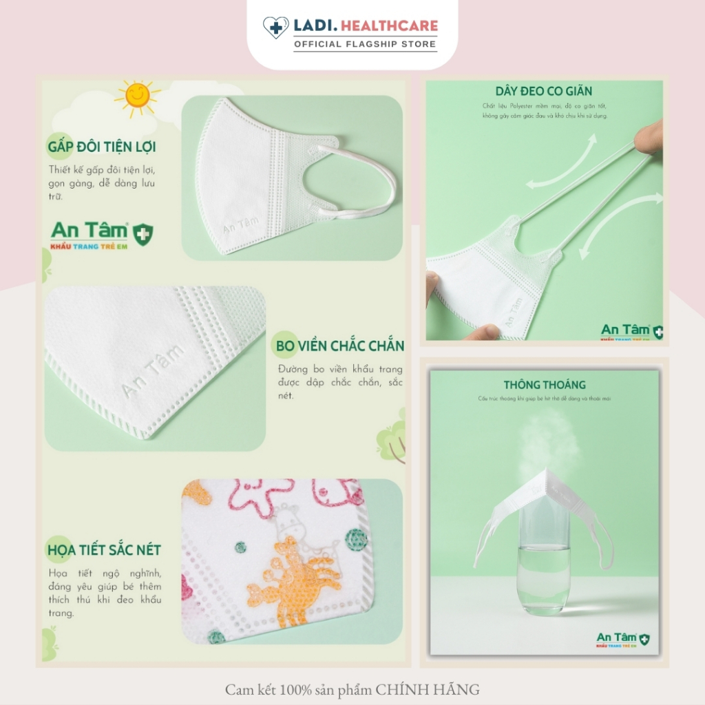 [SET 50Cái] Khẩu trang trẻ em 5D An Tâm kháng khuẩn dành cho bé 2-8 tuổi hàng chính hãng Công Ty