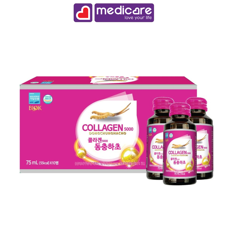 Nước Uống BIOK Collagen 5000mg Đông Trùng Hạ Thảo Hỗ Trợ Đẹp Da Hộp 10 chai