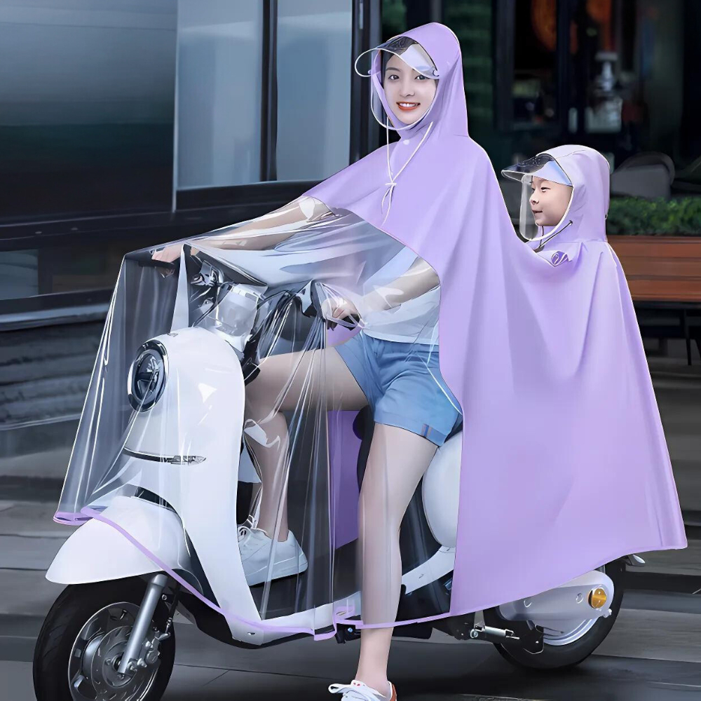 Áo Mưa Cho Mẹ Và Bé SIEGIS Che Phủ Toàn Thân Thiết Kế Nửa Trước Trong Suốt Chất Liệu Chống Thấm Kèm Kính Chắn Mưa