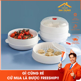 Khay nhựa hấp lò vi sóng 2 tầng nhựa Việt Nhật chịu nhiệt tốt xửng hấp bánh