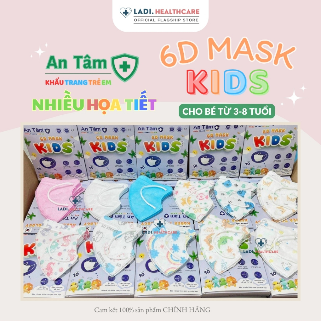[SET 50Cái] Khẩu trang trẻ em 6D An Tâm Kids dành cho bé 2 đến 8 tuổi hàng chính hãng công ty