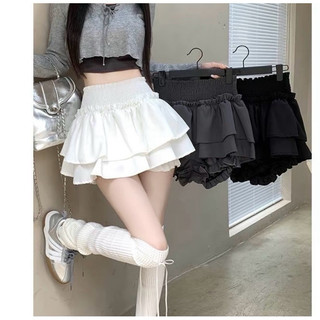 Chân váy 2 tầng trắng đen bèo xòe ngắn coquette phồng chất đũi lưng chun có quần bảo hộ CV039