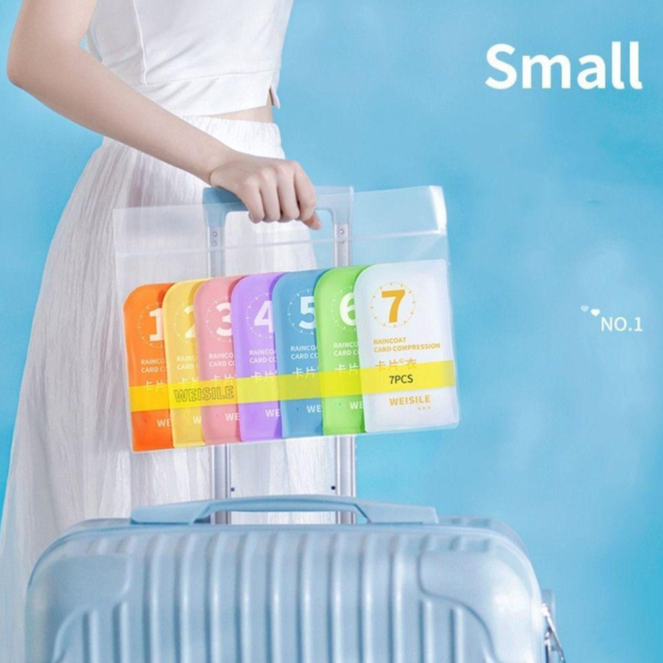 Set 7 Áo Mưa SIEGIS Dùng 1 Lần Có Mũ Trùm Dày Dặn Màu Trơn Nhỏ Gọn Mang Theo Tiện Lợi