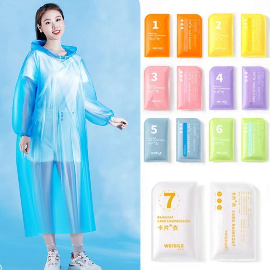 Set 7 Áo Mưa SIEGIS Dùng 1 Lần Có Mũ Trùm Dày Dặn Màu Trơn Nhỏ Gọn Mang Theo Tiện Lợi