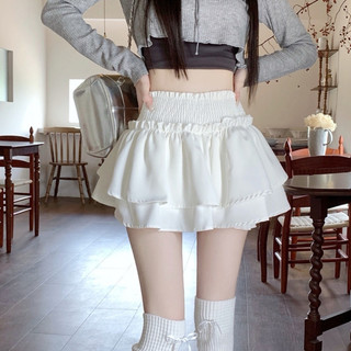 Chân váy coquette 2 tầng trắng đen bèo xòe ngắn phồng chất đũi lưng chun có quần bảo hộ CV039