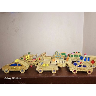 Phương tiện giao thông Steam, làm bằng trúc, đồ chơi mầm non làm bằng trúc, set 6 cái