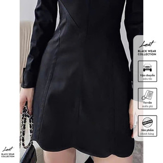 Váy body dáng xòe cổ vuông nơ dài tay cao cấp LUST chất liệu dày dặn T715