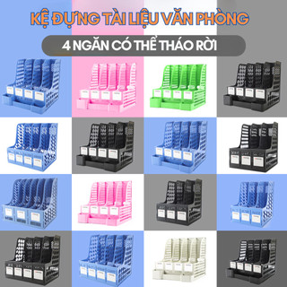 Kệ Đựng Tài Liệu Văn Phòng 4 Ngăn Kèm Khay Đựng Bút, Kệ Đựng Sách Vở Để Bàn Gấp Gọn