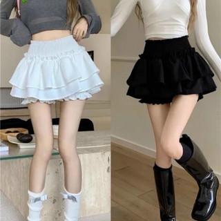 Chân váy 2 tầng coquette trắng đen bèo xòe ngắn phồng chất đũi lưng chun có quần bảo hộ CV039