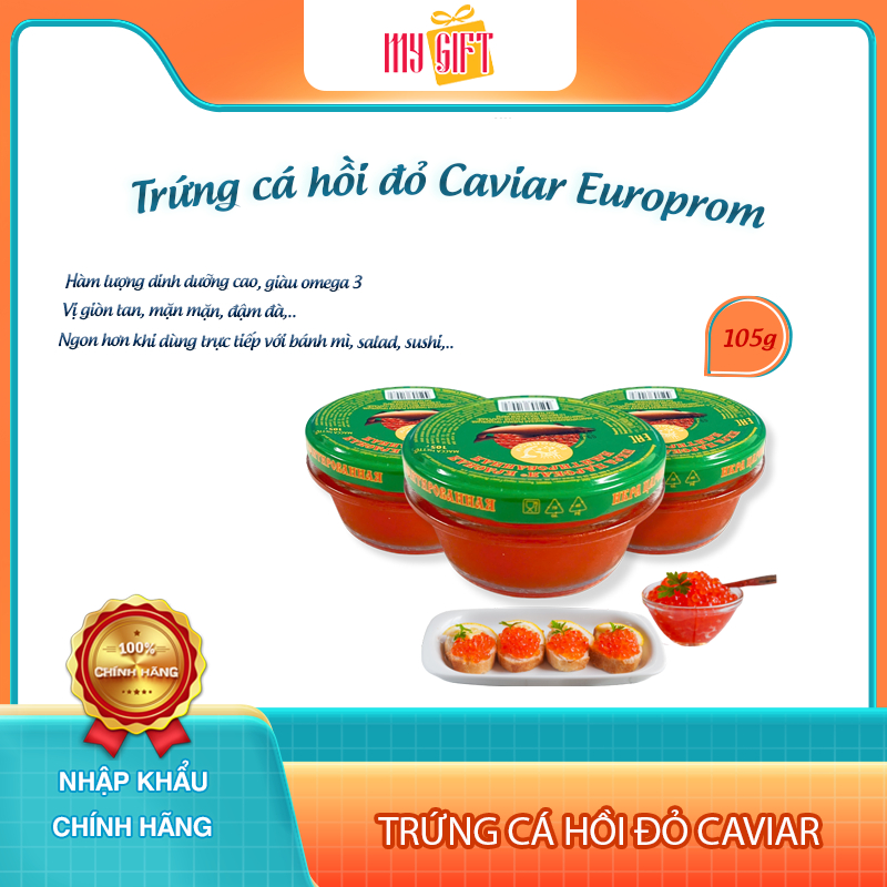 Trứng Cá Hồi Đỏ Caviar Europrom Lọ 105g - Cá hồi bổ sung dinh dưỡng, dành cho mọi đối tượng