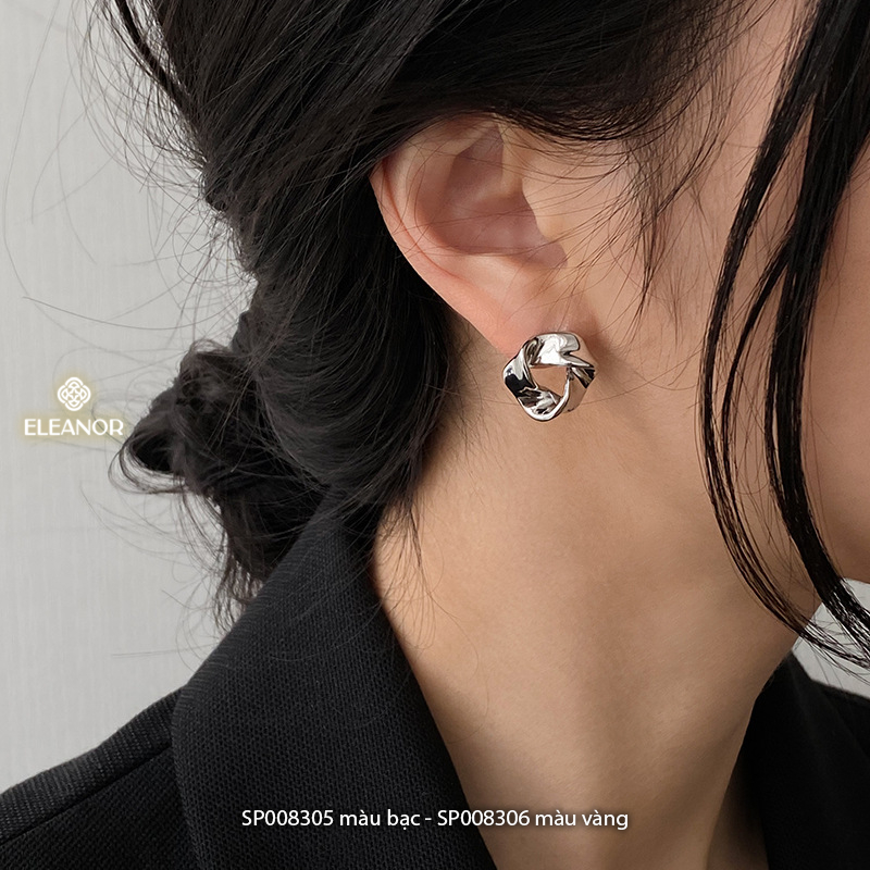 Bông tai nữ chuôi bạc 925 Eleanor Accessories lượn sóng khuyên tai basic phụ kiện trang sức 8305