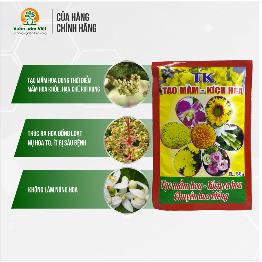 Phân bón TK. Tạo mầm kích hoa tạo nhiều mầm hoa, chống nghẹn nụ, hoa đẹp màu, lâu tàn, thơm ngát