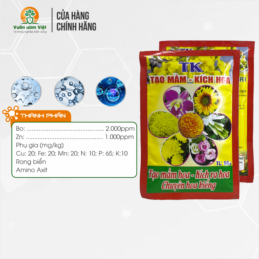 Phân bón TK. Tạo mầm kích hoa tạo nhiều mầm hoa, chống nghẹn nụ, hoa đẹp màu, lâu tàn, thơm ngát