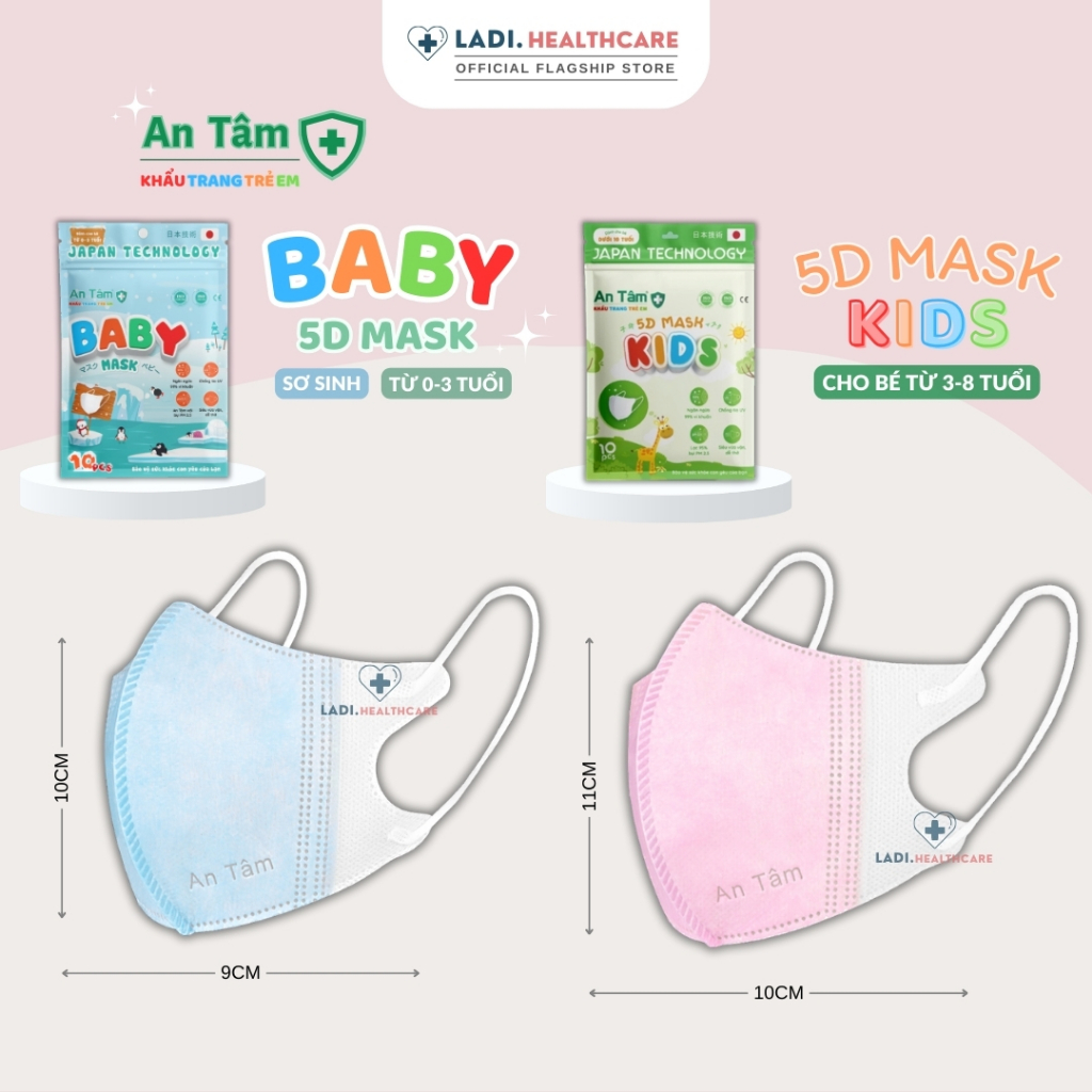 [SET 50 Cái] Khẩu trang 5D An Tâm cho bé sơ sinh 0 đến 3 tuổi nhiều hoạ tiết dễ thương