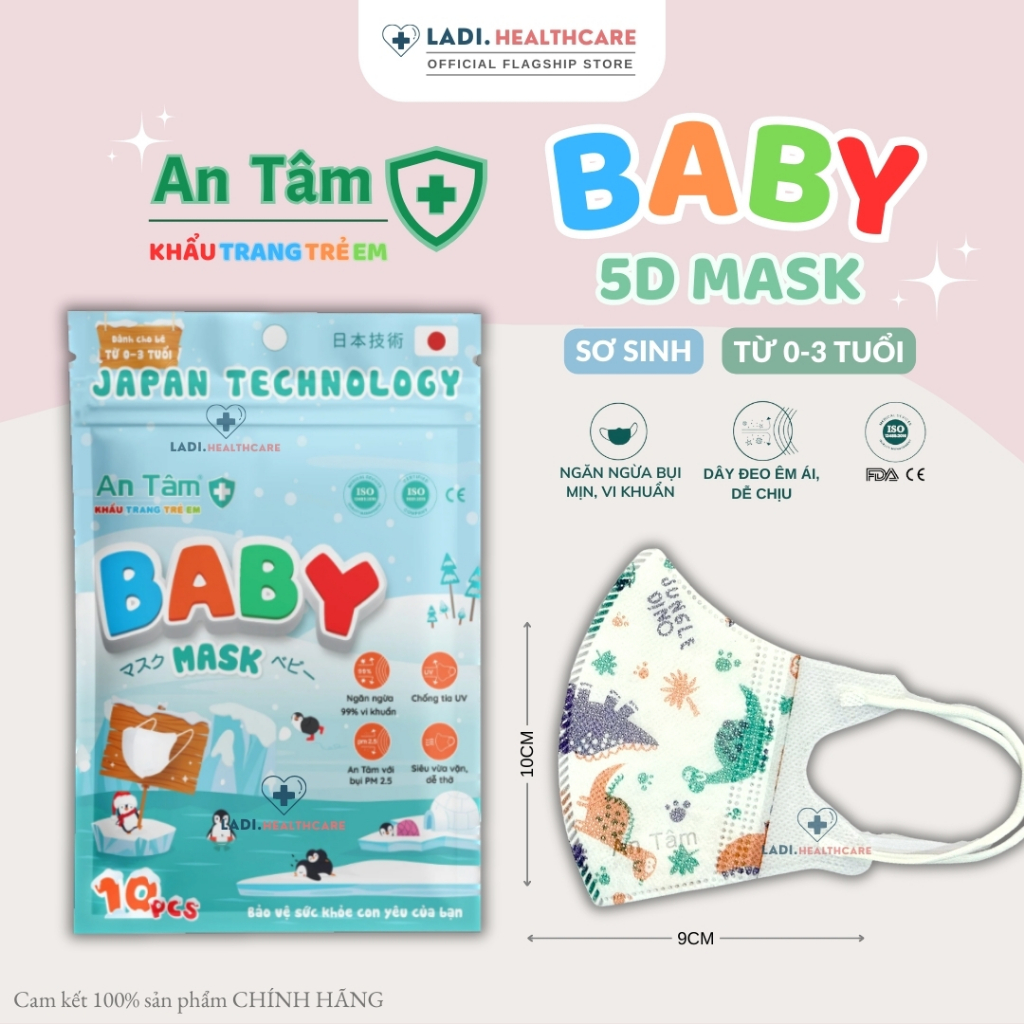 [SET 50 Cái] Khẩu trang 5D An Tâm cho bé sơ sinh 0 đến 3 tuổi nhiều hoạ tiết dễ thương