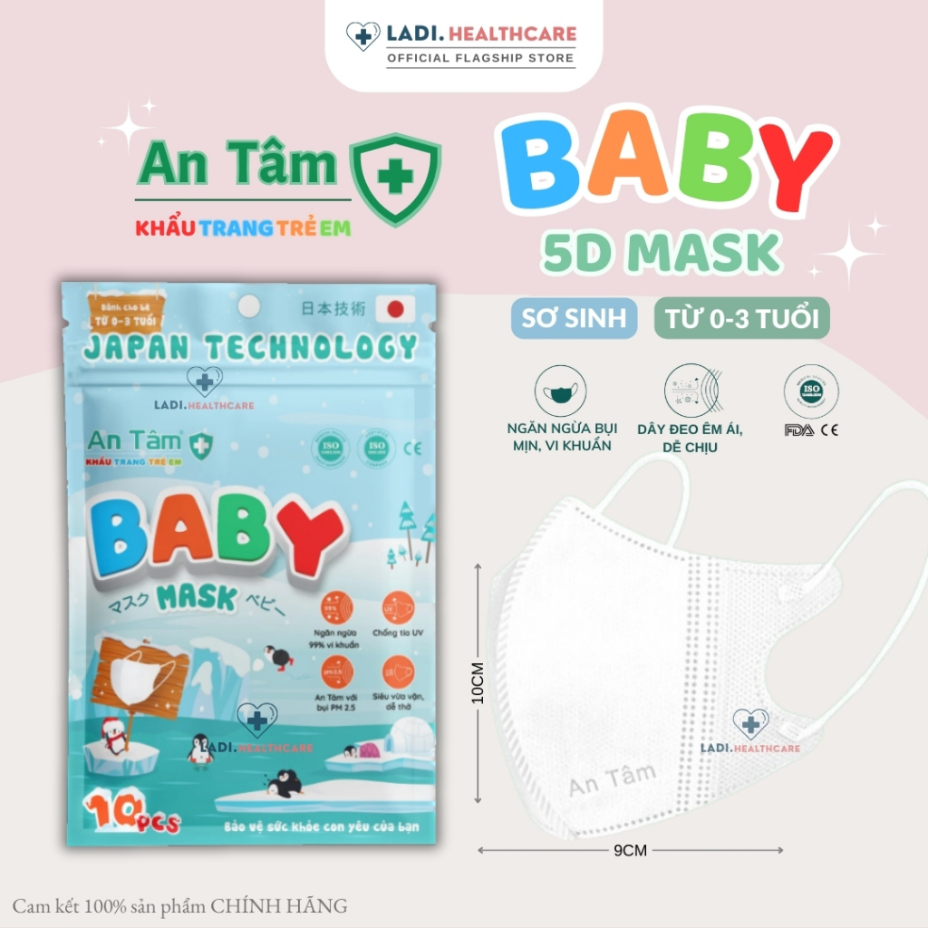 [SET 50 Cái] Khẩu trang 5D An Tâm cho bé sơ sinh 0 đến 3 tuổi nhiều hoạ tiết dễ thương