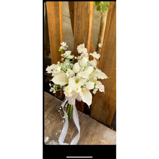 bó hoa cưới nhân tạo hoa rum cao su tulip và cúc nhỏ xin xắn