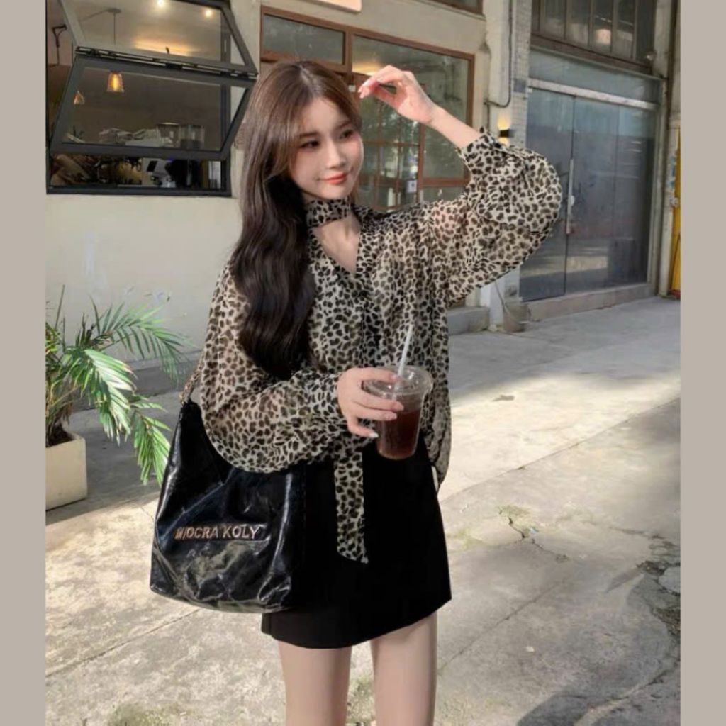 Áo sơ mi nữ da báo Sicily dáng suông tay dài SMBD