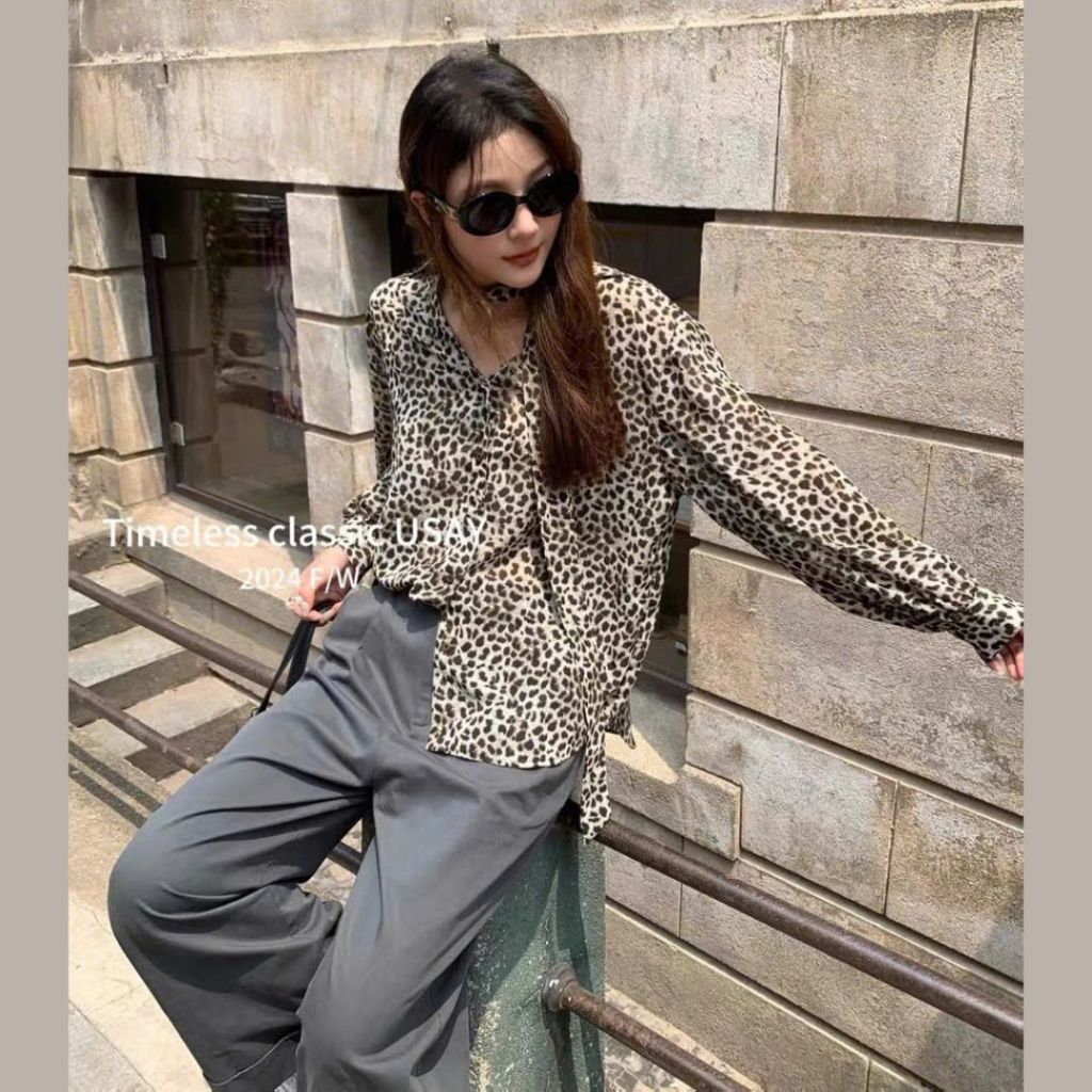 Áo sơ mi nữ da báo Sicily dáng suông tay dài SMBD
