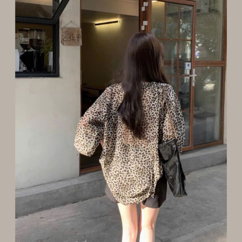 Áo sơ mi nữ da báo Sicily dáng suông tay dài SMBD