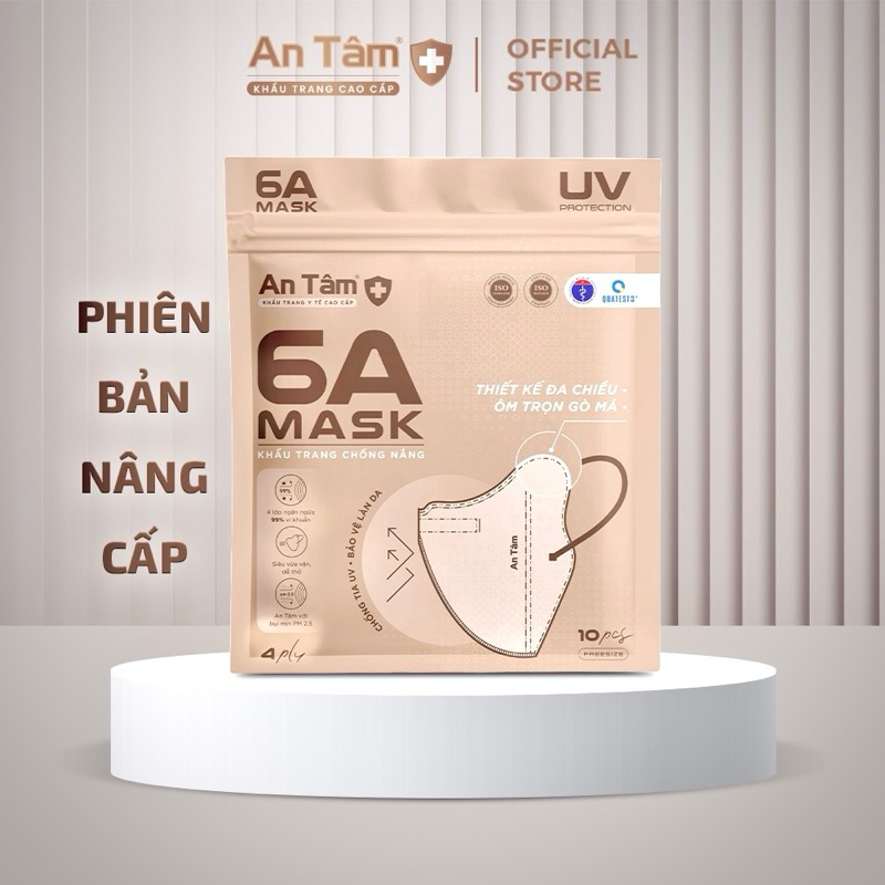 6A MASK- Thùng 500 cái Khẩu trang y tế kháng khuẩn chính hãng An Tâm chống nắng toàn diện bảo vệ