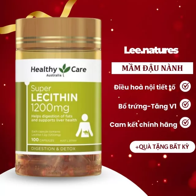 Lee.natures Tinh chất mầm đậu nành Healthy care Super Lecithin 100 viên 1200mg Úc cân bằng nội tiết tố