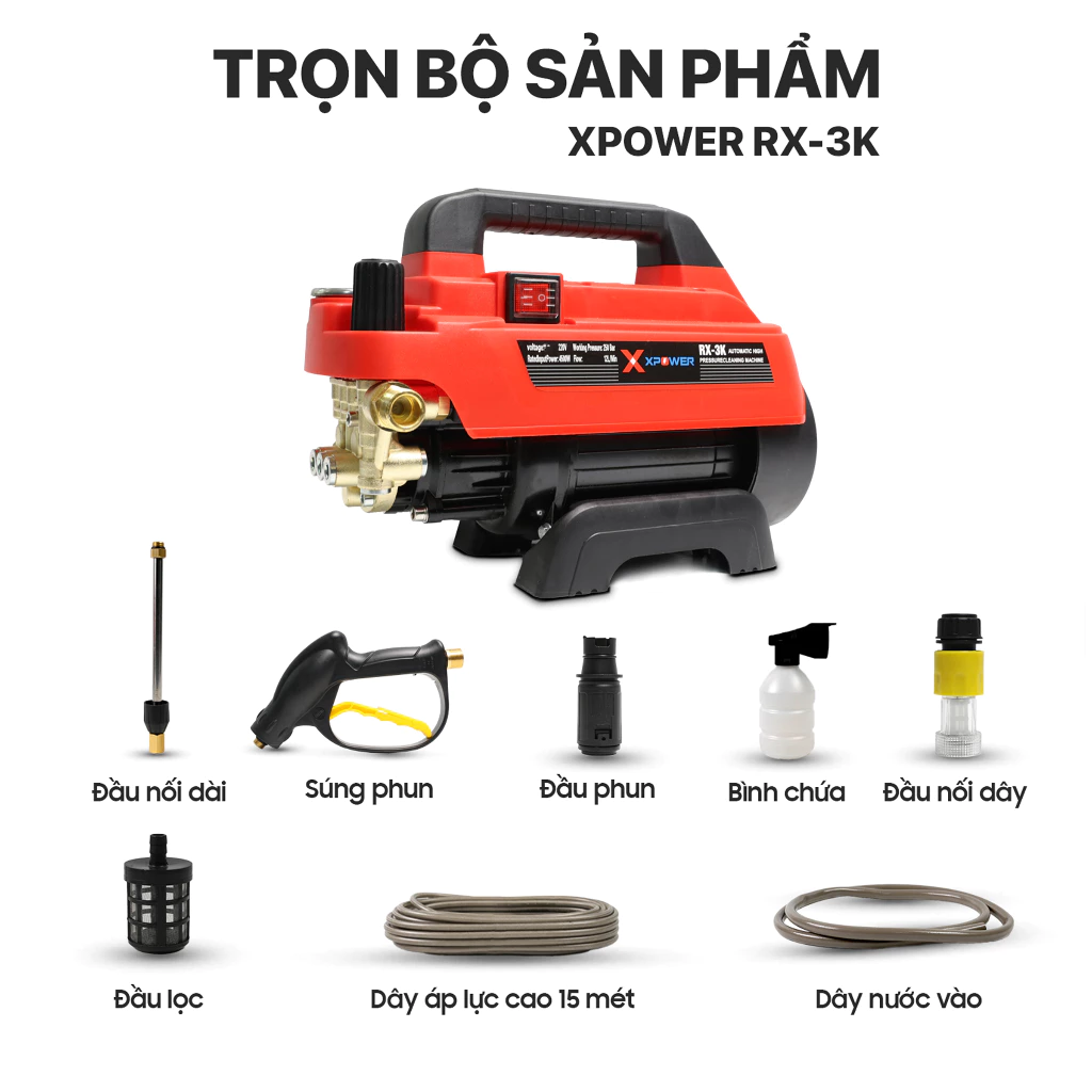 Máy xịt rửa xe XPOWER RX-3K 4500W có chỉnh áp, Vệ Sinh máy lạnh, rửa xe, rửa sân