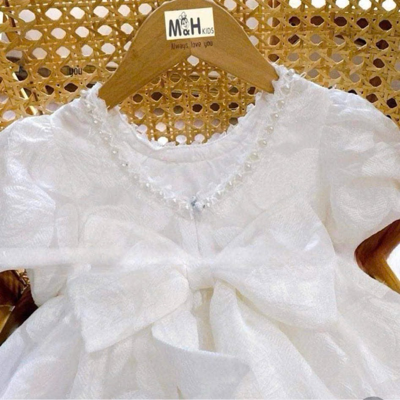DL44 Váy công chúa cho bé diệu linh shop kids - váy thiết kế chất liệu gấm hoa màu trắng cho bé đi dự tiệc rất xinh