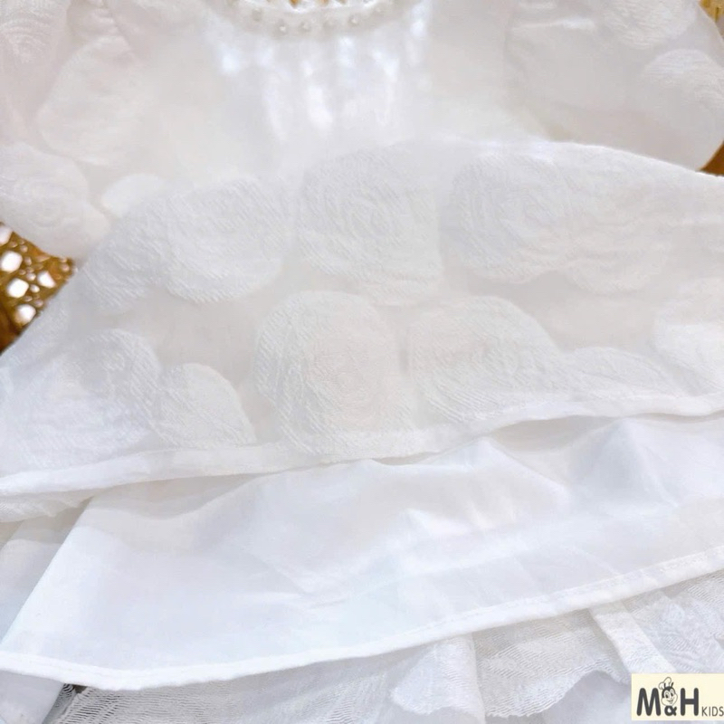 DL44 Váy công chúa cho bé diệu linh shop kids - váy thiết kế chất liệu gấm hoa màu trắng cho bé đi dự tiệc rất xinh
