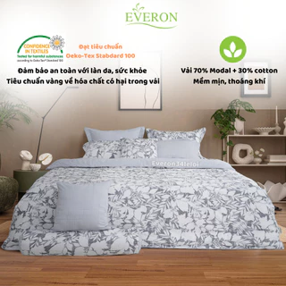 Mẫu chăn ga gối EVERON màu hoa ghi, vải Modal EPM 25026 Chùm Lá Tinh Tế