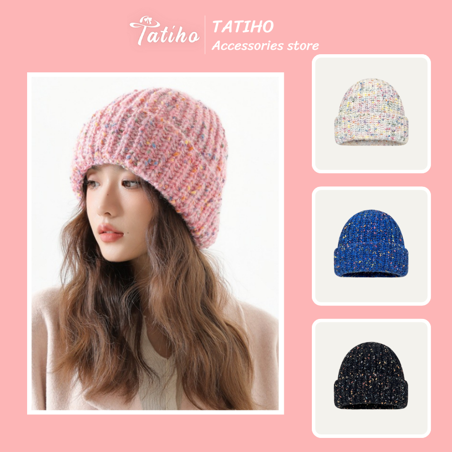 Nón Len Unisex, Mũ Beanies Len Dệt Giữ Ấm Họa Tiết Chấm Màu Trẻ Trung ...