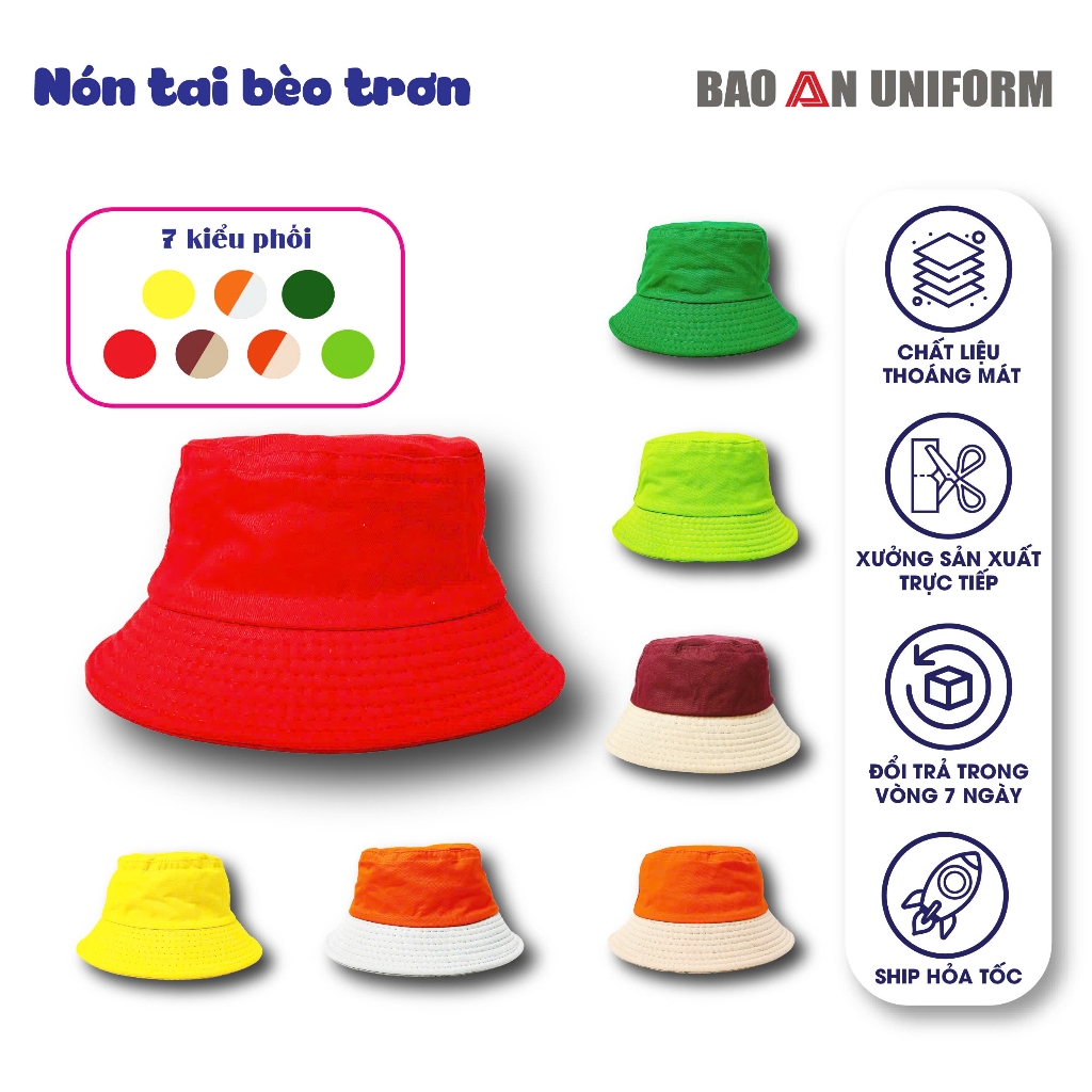 Nón Trơn Người Lớn Nhiều Màu Phong Cách BASIC - Mũ Tai Bèo Đồng Phục Giáo Viên Mầm Non