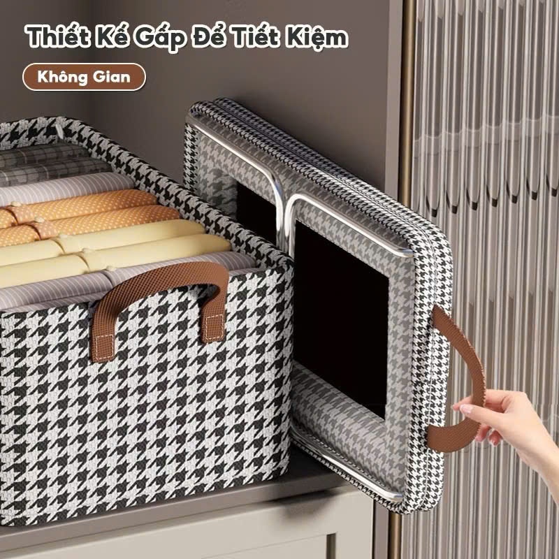 HỘP KHUNG THÉP KẺ,  Túi Khung Thép Họa Tiết Caro Tiện Lợi, Chắc Chắn, Có Thể Gấp Gọn - MÃ: HOPDUNGQUANAO35
