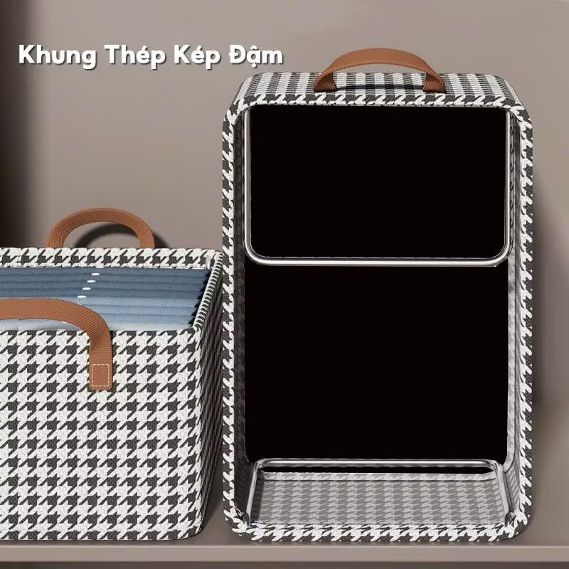 HỘP KHUNG THÉP KẺ,  Túi Khung Thép Họa Tiết Caro Tiện Lợi, Chắc Chắn, Có Thể Gấp Gọn - MÃ: HOPDUNGQUANAO35