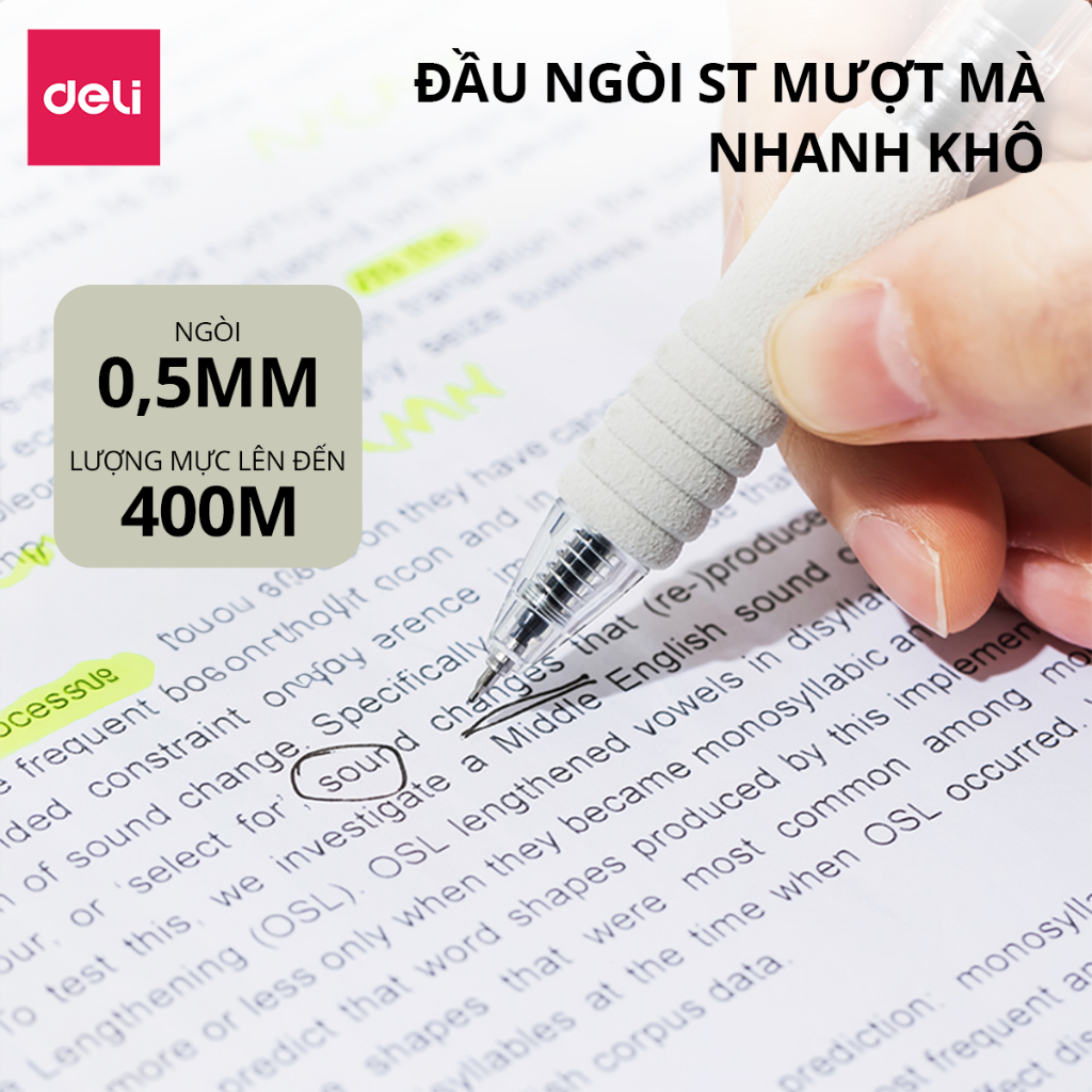 Ảnh Bút Bi Nước Bút Gel Mực Bấm Deli Đệm Xốp Nhiều Màu Trơn Tru Ngòi 0.5mm Dành Cho Học Sinh Sinh Viên 3