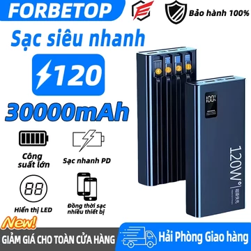 cục Sạc Dự Phòng 30000mAh Sạc Siêu Nhanh 120W Có 4 Dây Cáp Sạc Màn Hình Led Sạc Nhanh sạc sự phòng 20000 mah không dây